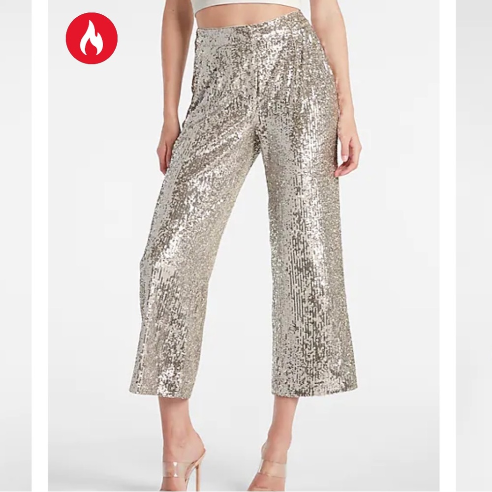 Express S cropped silver sequin pants